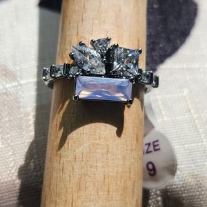 PINK OPAL ON HEMATITE RING